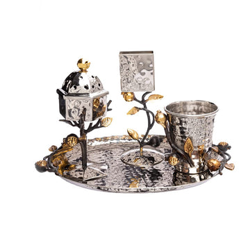 Emanuel Havdalah Set, Stainless Steel With Pomegranate Design, Copper Accents