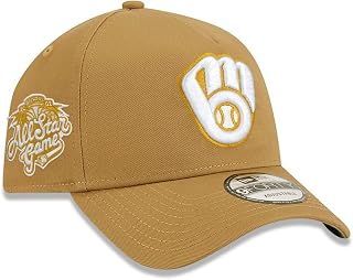 New Era Milwaukee Brewers 9FORTY A-Frame Cooperstown 2002 All-Star Game Snapback Cap, Adjustable Hat Tan