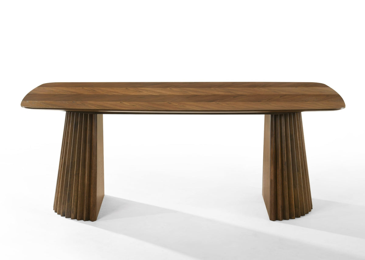 Sacks - Mid-Century Modern Herringbone Walnut Dining Table by Limari Home – Rubberwood, Walnut, Model LIM-85577