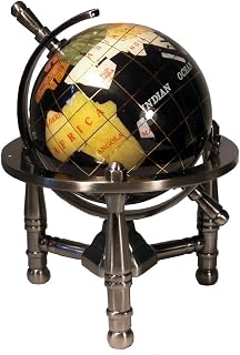 Unique Art 6-Inch by Black Onyx Ocean Mini Table Top Gemstone World Globe with Silver Tripod
