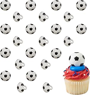 DecoPac Soccer Rings, Cupcake Decorations, Soccer Ball Cupcake Toppers, Food Safe Cake Topper – 24 Pack