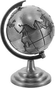 Metal Rotating Globe - Classic Tabletop Earth Globe Ornament - Retro Tellurion Decoration World Map Adornment for Home Office Study Room Shelf Keepsake Grey