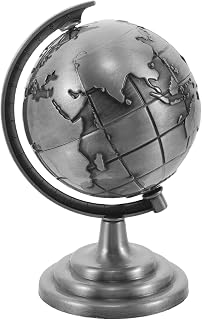 Metal Rotating Globe - Classic Tabletop Earth Globe Ornament - Retro Tellurion Decoration World Map Adornment for Home Office Study Room Shelf Keepsake Grey