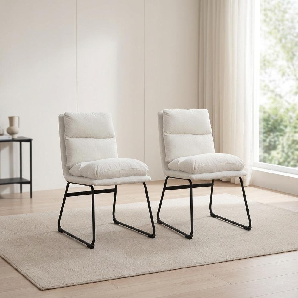 Faux Leather Upholstered Dining Chairs Set of by Furnifact – Metal, Vanilla, Pack of 2