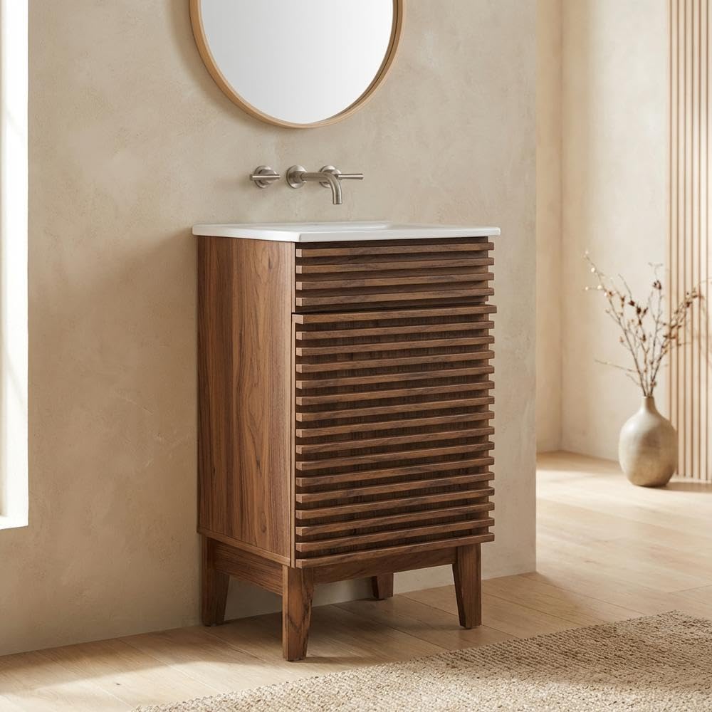 Walnut White Bathroom Vanity Cabinet by Furnifact – Ceramic, Walnut White