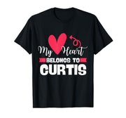 First Name Curtis Valentines Day Design for Couples T-Shirt by Funny Matching Couple Designs for Curtis – Black, Model TT7Y3791AXC