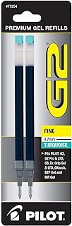 Pilot G2 Gel Ink Pen Refills, Fine Point, 0.7mm, Turquoise Ink, 2 Pack