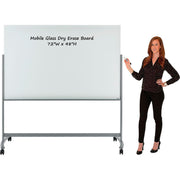 72" W x 48" H Mobile Double Sided Glass Whiteboard by Global Industrial – 63"W x 78.5"H, Glass, White, Model ZB-3