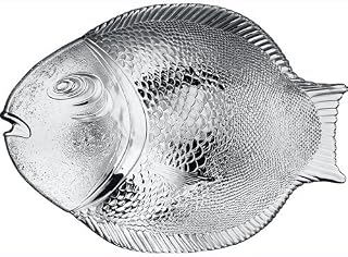 Pasabahce Premium Large Glass Serving Platter, Unique Design Food Tray, Great for Fruit, Cheese, Cake, Salad, Meals, Fish Shape Textured
