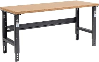 Global Industrial Adjustable Height Workbench C-Channel Leg, 72" W x 30" D | 1-1/2" Shop Top Square Edge, 2000 Lbs Capacity, Black Frame, Industrial Workbench