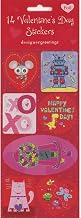 Designer Greetings Mouse, Spaceman, Dinosaur, Gumball Machine, Cat and Cute Insects Package of 14 Valentine's Day Stickers