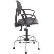 4 Way Adjustable Stool with Chrome Base & Armrests by Global Industrial – 24 inches x 24.5 inches x 9.5 inches, Polyurethane, Black, Model A203TC+19C2ARM