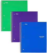 Five Star Spiral Notebooks, 1 Subject, Wide Ruled Paper, 100 Sheets, 10-1/2" x 8", Blue, Green, Purple, 3 Pack (38222)