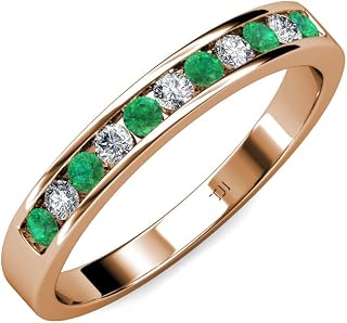 Emerald and Diamond 3/8 ctw 11 Stone Channel Set Womens Wedding Anniversary Stackable Band 18K Rose Gold