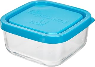 Bormioli Rocco Frigoverre Basic 11.75 Oz. 4'' Inch, Glass, Food Container with Teal Lid, Made in Italy.