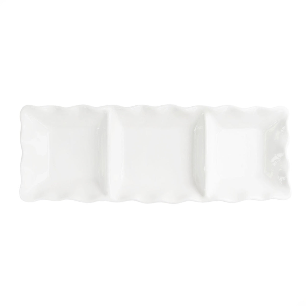 Ruffle 3 Section Server by American Atelier – 17.2" x 6.1" x 1.8", Porcelain, White, Model 6217-3SEC