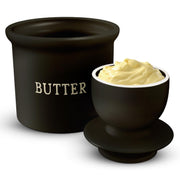 KooK Butter Keeper, Ceramic Crock with Bell Lid, Black