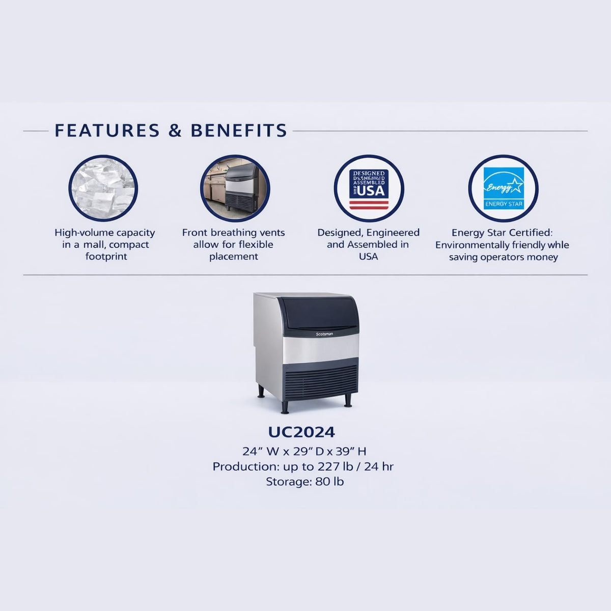 Scotsman 282 lb / Day - 80 lb Storage - Small Cube / 80.0 pounds / 1 Ice Machines
