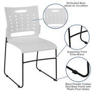 HERCULES Series 881 lb. Capacity White Sled Base Stack Chair with Air-Vent Back by Flash Furniture – Set of 1, Alloy Steel, White, Model RUT-2-WH-GG