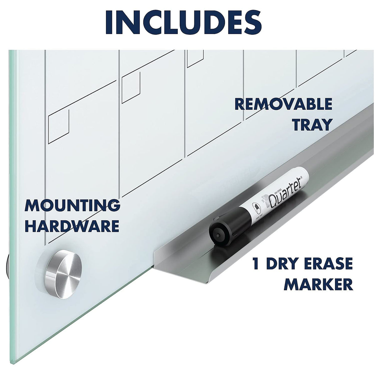 Dry Erase White Board 48"W x 36"H Glass Calendar by Quartet – 48"W x 36"H, Tempered Glass, White, Model GC4836F