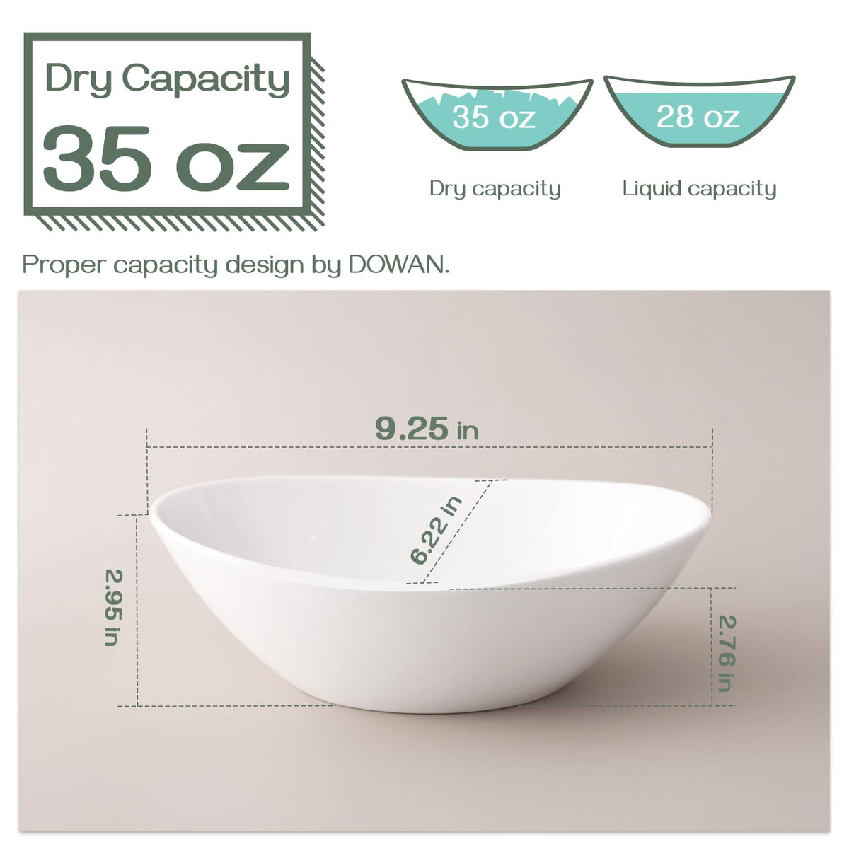 DOWAN Serving Bowls, 35 Ounce Porcelain, Oval Soft White