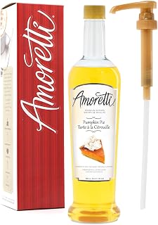 Amoretti Premium Pumpkin Pie Syrup, 94 Servings Per Bottle (750 ml), with Pump for Flavoring Coffees, Cocktails, and other Beverages, Gluten Free, GMO/GEO Free, Preservative Free