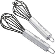 Farberware Professional Silicone Mini Whisk Set – Pack of 2 Heat-Resistant Egg Beaters for Sauces, Batters & Whipping, 7" & 9" Stainless Steel Handles, Non-Stick Design for Baking & Cooking (Black)