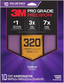3M Pro Grade Precision Sanding Sheets with No-Slip Grip, 9 x 11 in, 320 Grit, 10-Pack (SHR320-PGP-10T)