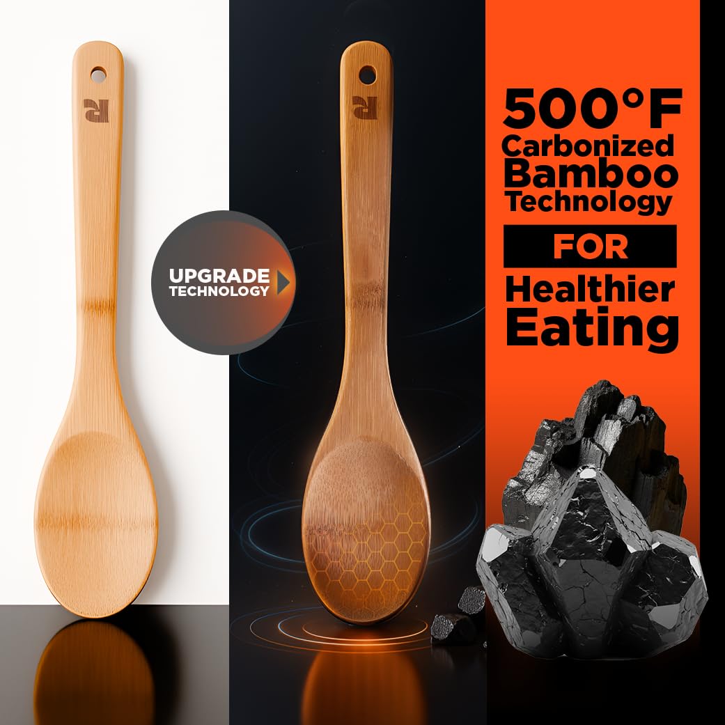 Riveira Bamboo Cooking Utensils Set, 6 Piece, Carbonized Bamboo