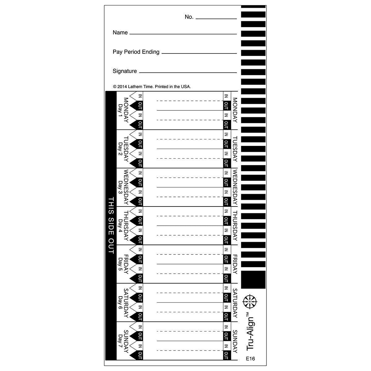 TruAlign Weekly Time Cards for 1600E Time Clock by Lathem – Size: Pack of 100 weekly time cards, Paper, White, Model E16-100