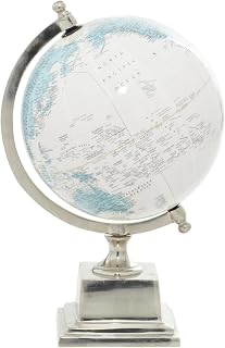 Deco 79 Aluminum Metal World Map Globe, Globe 8" x 8" x 13", Blue | Educational/Geographic Earth World Map Decorative World Globe World Globe