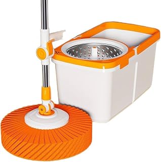 Spin Mop and Bucket System – Hands-Free Self-Wringing, Extra Large Thick Microfiber Mop Head, Super Absorbent One-Drag Clean Floor Mop with Splash-Proof