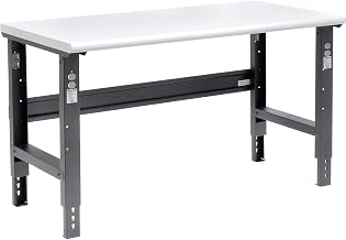 Global Industrial Adjustable Height Workbench C-Channel Leg, 60" W x 30" D | 1-5/8" Plastic Laminate Safety Edge, 2000 Lbs Capacity, Black Frame, Industrial Workbench