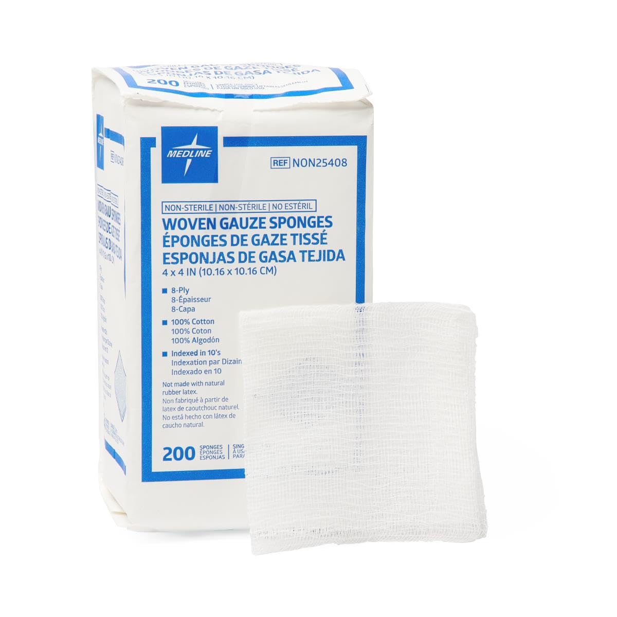 Gauze S Ponge 8 Ply Woven Non-Sterile by Medline – 4 x 4, Cotton, Model MIINON25408