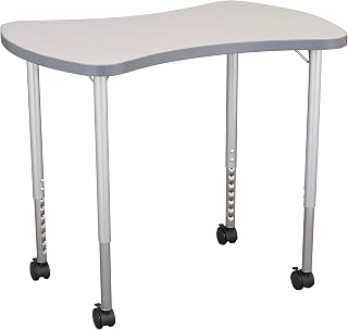 Learniture Structure Series Bow Tie Mobile Collaborative Adjustable Height Table, Gray Top/Gray Edge/Silver Mist Leg