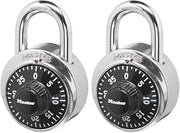 Master Lock Combination Padlock Black School Lock, Indoor Lock 2-Pack 1500T | Preset 3-digit Combination Lock For Gym Lockers School Lock, 1 Combination Opens Both Locks, 1-7/8-inch Black