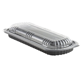 Microraves Polypropylene Full Slab Rib Food Container Black/Clear, 16.63" Length x 7" Width x 2.33" Depth | 100/Case