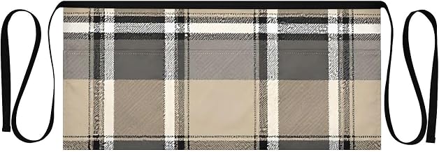 Khaki Plaid Waist Apron with 3 Pockets Waiter Server Short Aprons 25.2x11.8 Inch Stain Resistant Apron for Kitchen Garden Restaurant 1 Pack