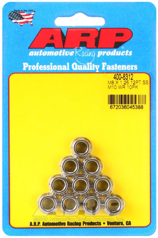 Nut Kit (M8 X 1.25 SS M10 socket 12pt nut) by ARP – Stock, Stainless Steel, Silver, Model 400-8312