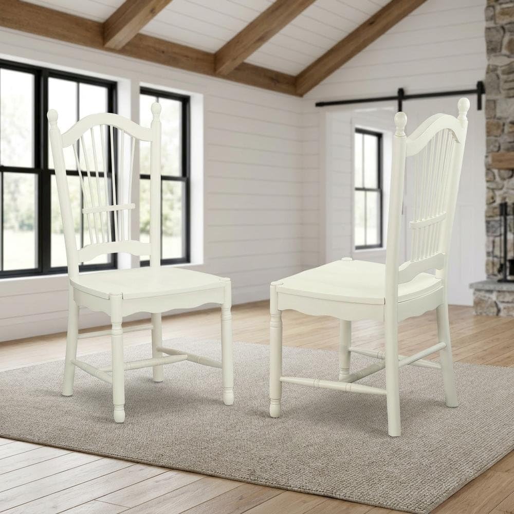 Solid Wood Dining Chairs with Slatted Back by Furnifact – Wood, Linen White, Pack of 2