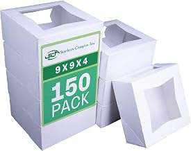 Southern Champion Tray 24293 Paperboard White Window Bakery Box, 9" Length x 9" Width x 4" Height (Case of 150)