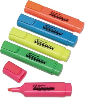 AbilityOne 7520014636556 - SKILCRAFT® Neon Flat Highlighter - Blue, Green, Orange, Pink & Yellow Ink - 5 units