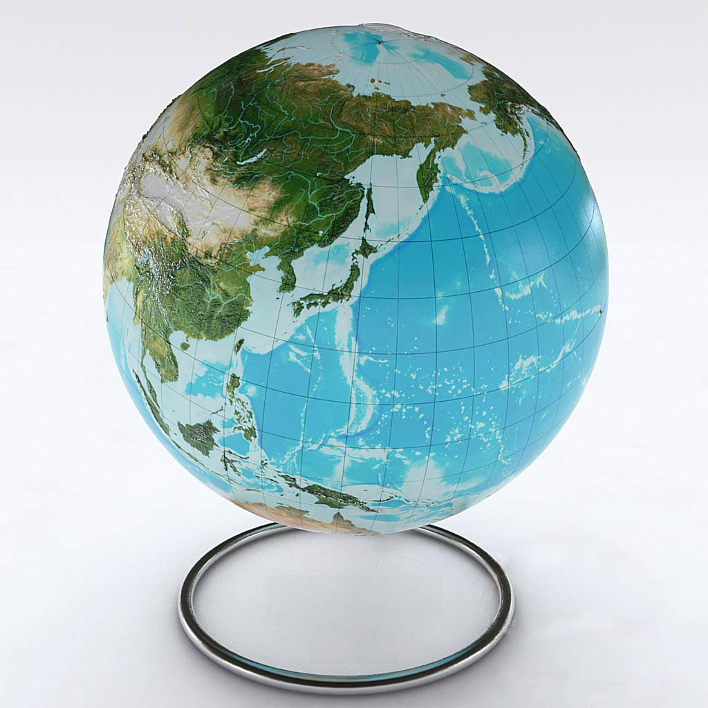 Raised Relief Globe of The Earth 54 Inch Diameter by NA – Metal, Model EARTH-135-S-R-C-N