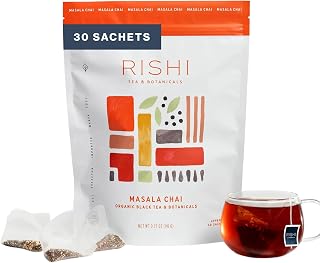 Rishi Tea Masala Chai Organic Black Sachet Tea Bags, Caffeinated, 30ct