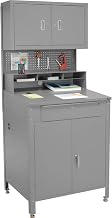 Global Industrial 34-1/2"W x 30" D x 80" H Cabinet Shop Desk with Pigeonhole Riser, Pegboard & Upper Cabinet, Gray