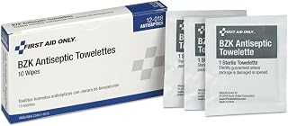 First Aid Only 12-018 Benzalkonium Chloride Wipes, Individually Wrapped, 10 Count