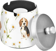 Watercolor Beagles Daisies Splash Ashtray with Lid, Outdoor Ashtrays for Patio