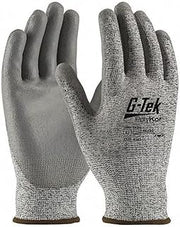 G-Tek PolyKor 16-150 Gray Large Polyester Cut-Resistant Gloves - EN 388 3, ANSI 2 Cut Resistance - Polyurethane Palm & Fingers Coating - 9.4 in Length - 16-150/L [PRICE is per DOZEN]