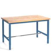 Adjustable Height Production Workbench by Global Industrial – 30"L x 60"W x 4.5"H, Maple, Blue, Model 606984BL