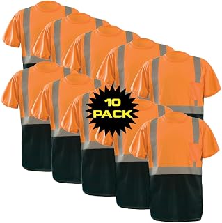 OccuNomix Hi-Vis Class 2 T-Shirt, Wicking Birdseye, Orange, L, 10-Pack